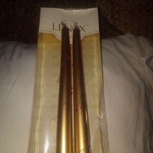 Lenox Gold Taper Candles with Red Berry Detail